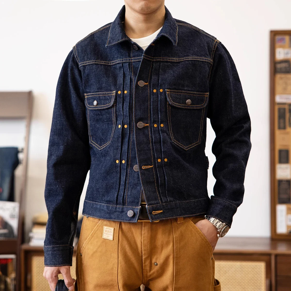 Men'S Shoes For Jeans - Giacca di jeans con cimosa rossa